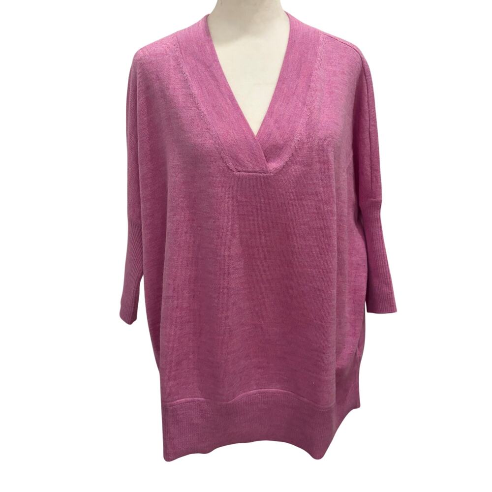 Anthropologie Pink 100% Merino Wool Boxy Short Sleeve Sweater Womens Size XS